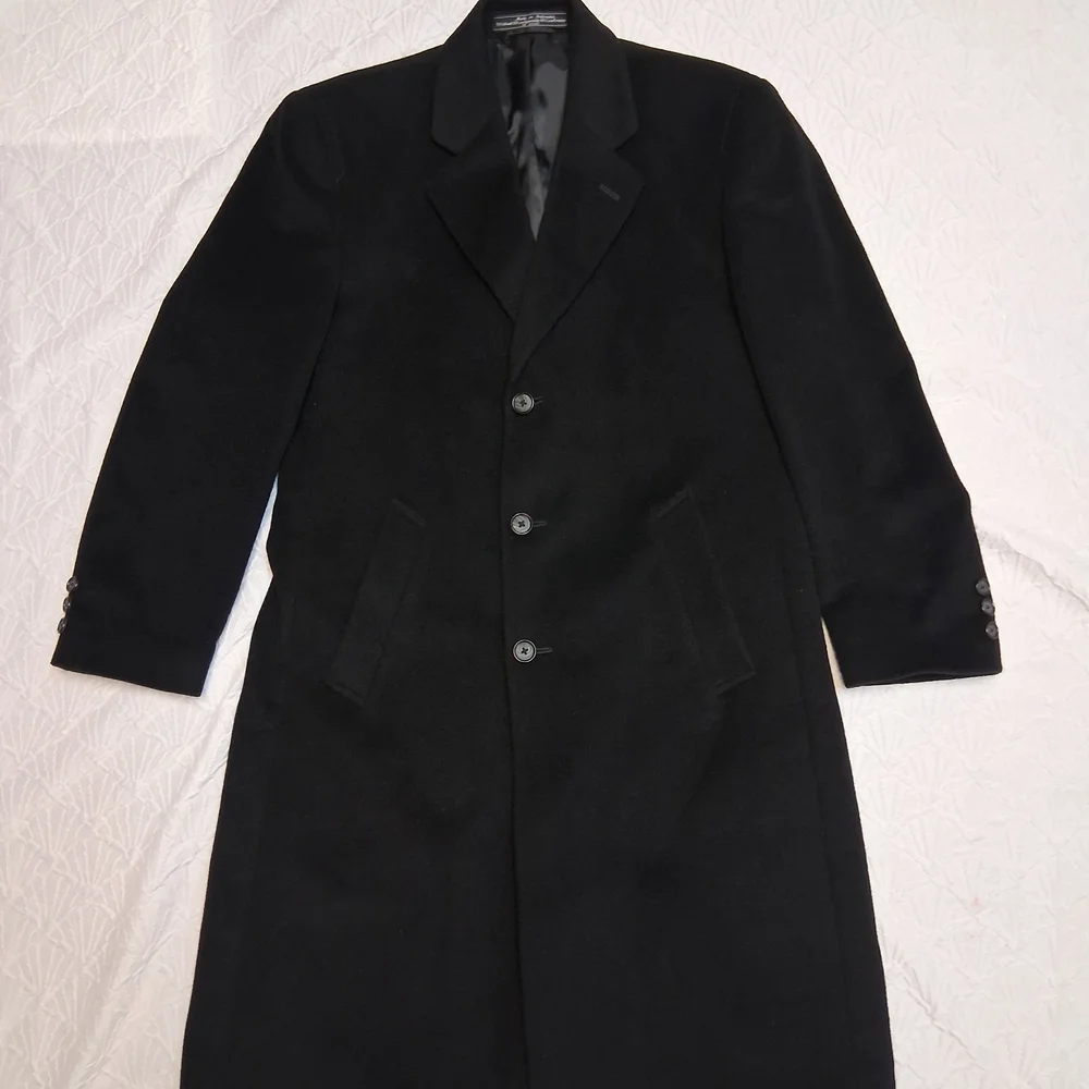 Bert Pulitzer Elegant Men's Black Trench Coat Wool Size R.40